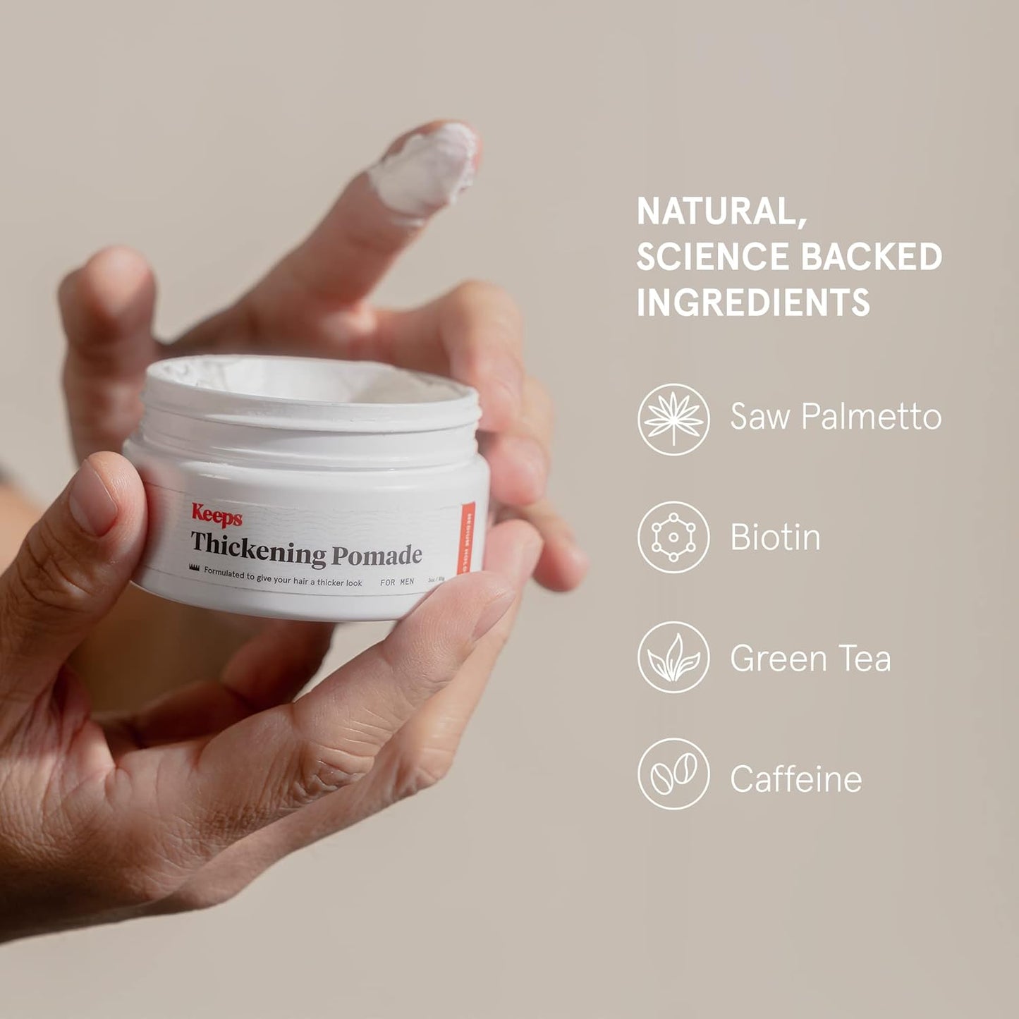 Keeps Matte Thickening Pomade for Men - Natural Ingredients for Fuller Hair: Biotin, Caffeine, Green Tea & Saw Palmetto - All-Day Medium Hold for All Styles