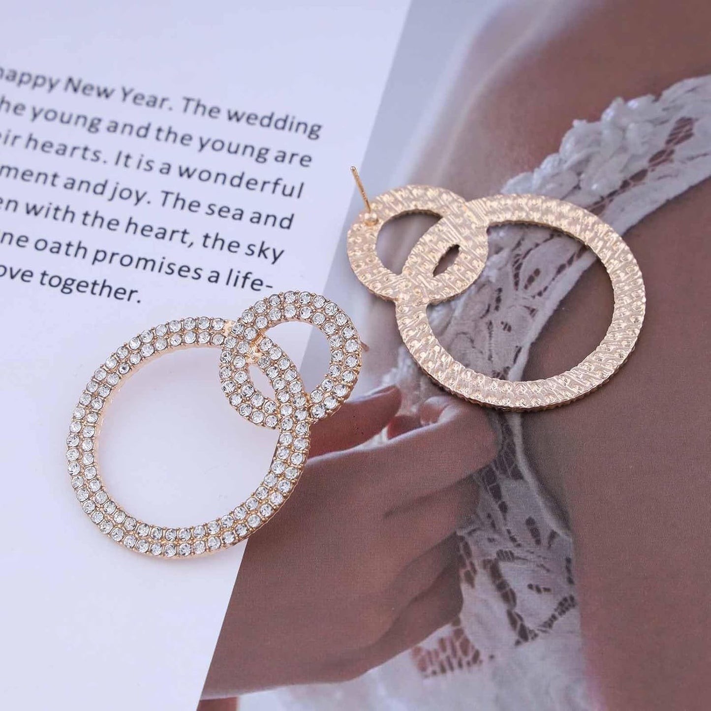 Vintage Crystal Circle Drop Earrings Double Circle Hoop Earrings Gold Cz Circle Dangle Earrings CZ Hollow Circle Earrings Jewelry for Women