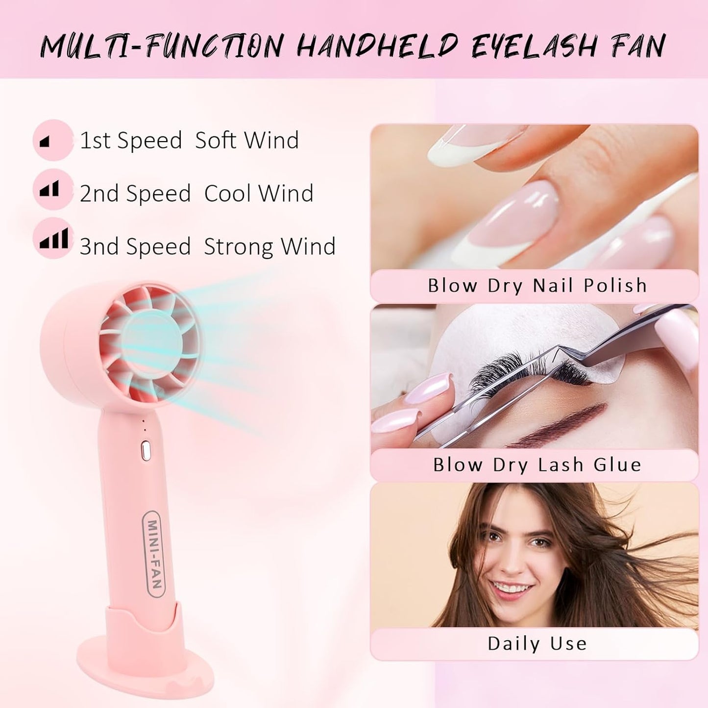 EMEDA Lash Shampoo Kit 2.02 fl oz Lash Cleaning Kit with Rechargeable Fan Dryer/Brush/Rinse Bottle, Oil-free Cleanser Wash for Extensions & Clusters & Natural Eyelashes, Cleaner for Eyelash Care