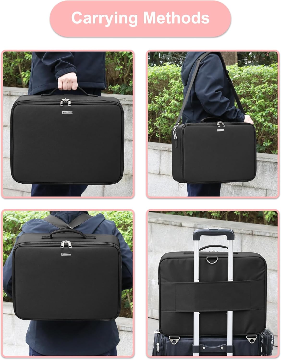 Relavel Extra Large Makeup Case Professional Cosmetic Storage Organizer Box Brush Holder with 4 Clear Set Bags & Lipstick Plate for Makeup Artists with Shoulder Strap & Adjustable Dividers