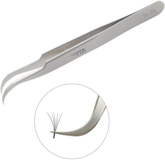 Individual C-Shaped Tip Lashes Tweezer - FEITA Professional Stainless Steel Curved Tweezers Precision for 3D Volume Eyelashes Extensions (1 Pc)