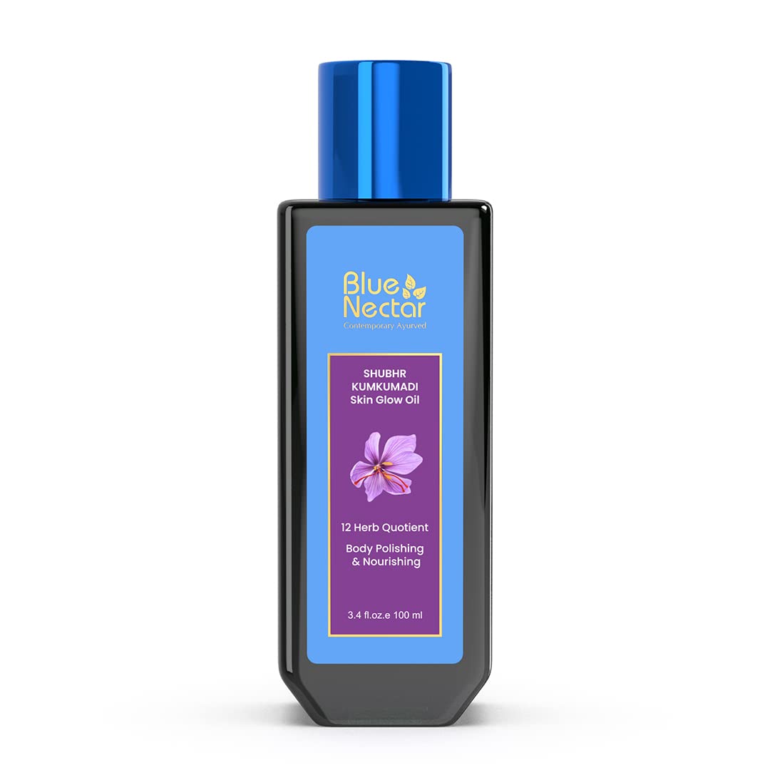 Blue Nectar Kumkumadi Body Oil for Glowing Skin | Moisturizing Oil for Dry Skin with Relaxing Aroma | Plant Based Body Oil for Women & Men (12 Herbs, 3.4 fl oz)