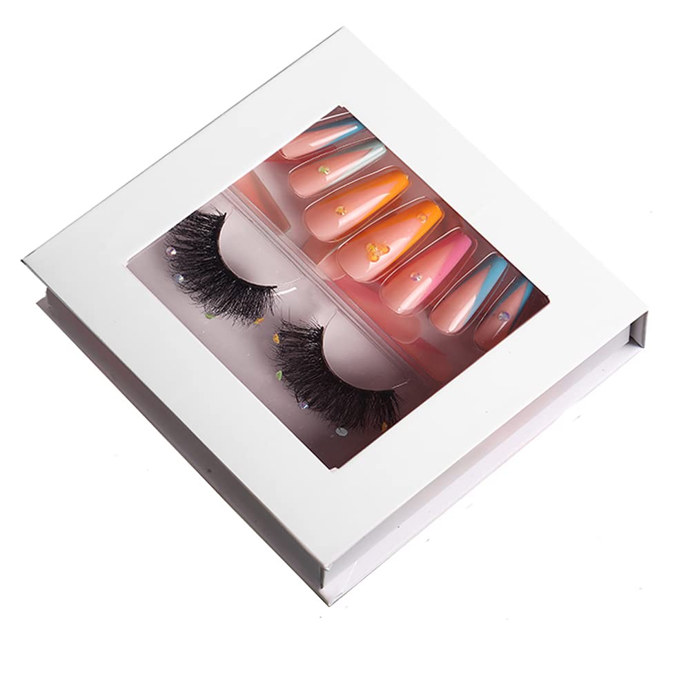 HBZGTLAD 3 in1 color eyeline Press On Nail with Eyelash Packing Boxes Set Package Pink White DIY Lashes and Nail Suit Box 1set… (SET-60)