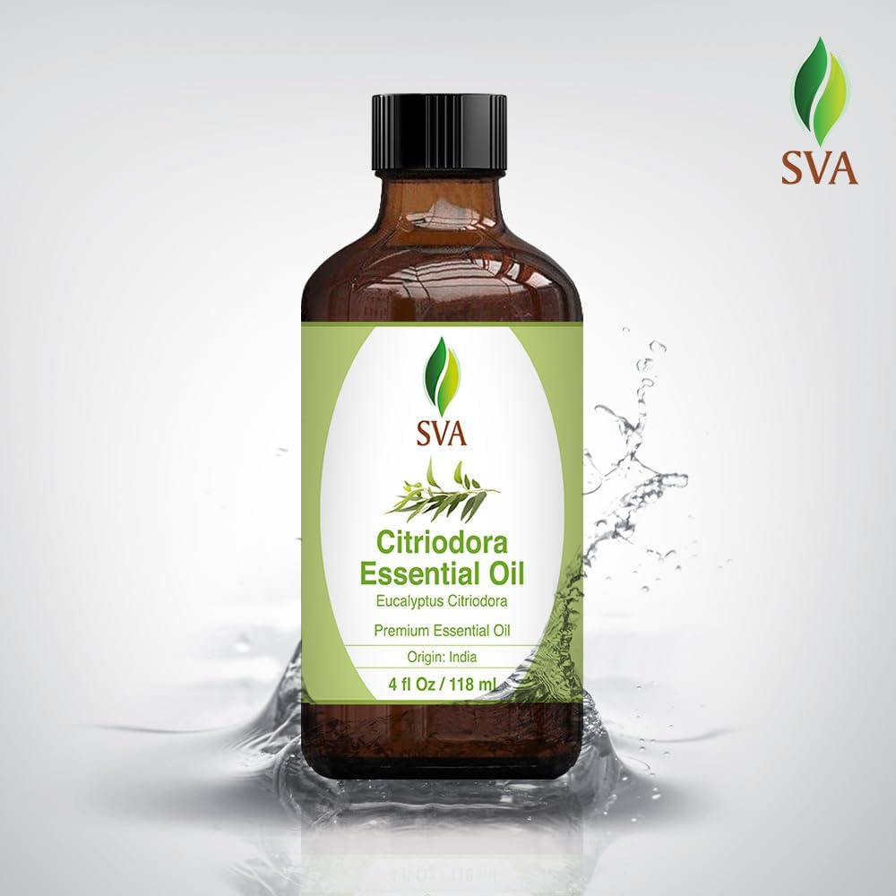 SVA Lemon Eucalyptus Essential Oil – 4 Fl Oz – 100% Natural Citriodora Oil - for Diffuser, Hair Care, Face, Skin Care, Aromatherapy, Scalp and Body Massage, Soap and Candle Making – with Dropper