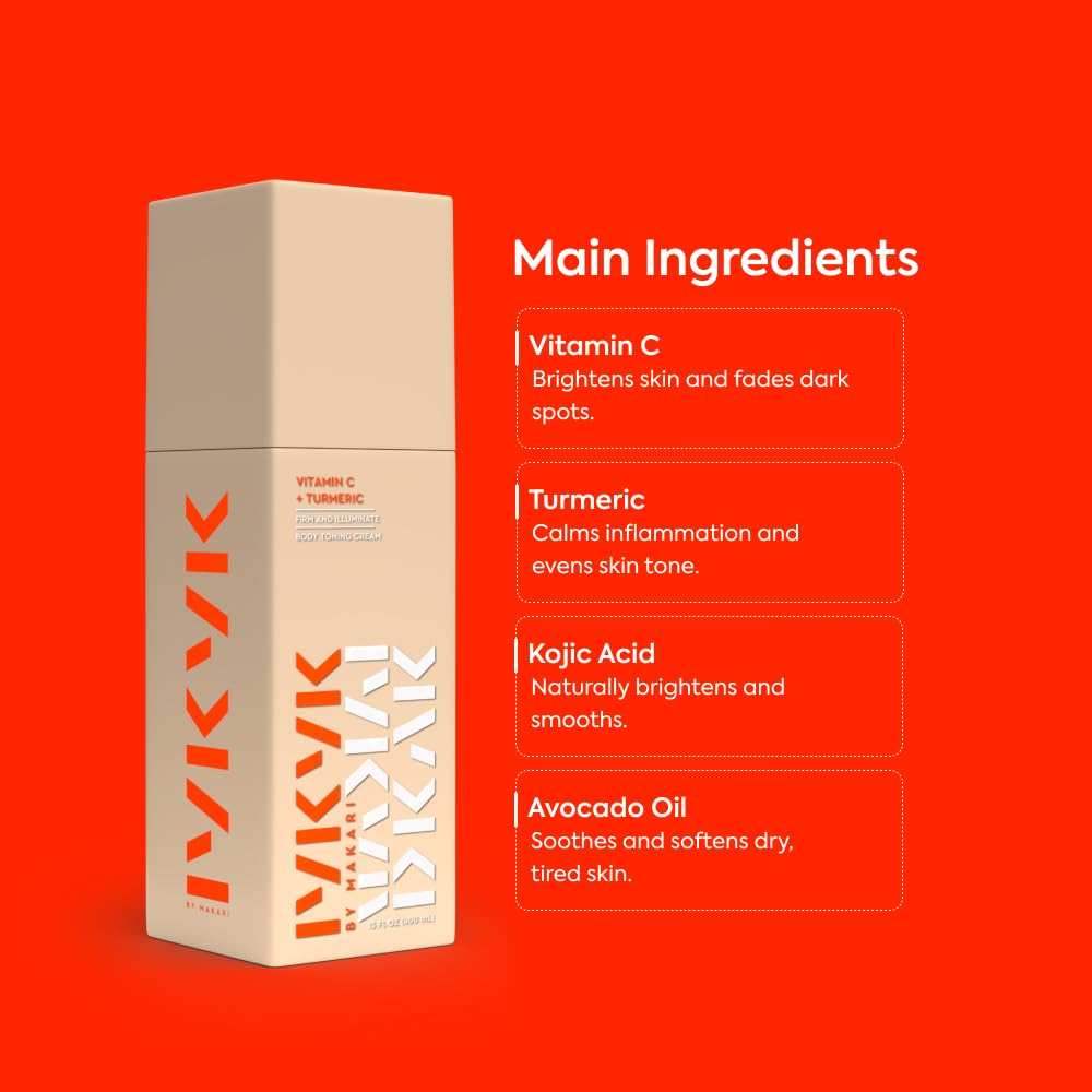 IYKYK By Makari Vitamin C + Turmeric Body Toning Cream, Lightweight Firming Body Lotion for Women, Reduces Appearance of Dark Spots for Radiant Skin, Vegan Moisturizer, No Fragrance, Paraben & Sulfate