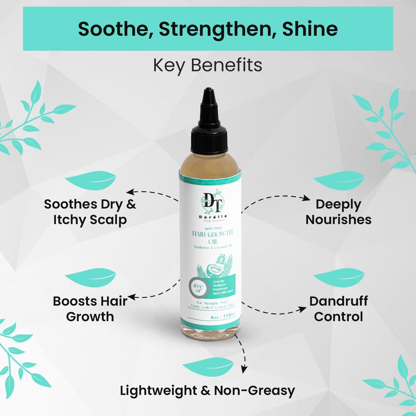 Hair Growth Oil for Curly, Coarse & Afro Hair – Sulfate Free Scalp – Oil with Coconut, Rosemary & Peppermint – Kumquat Scented