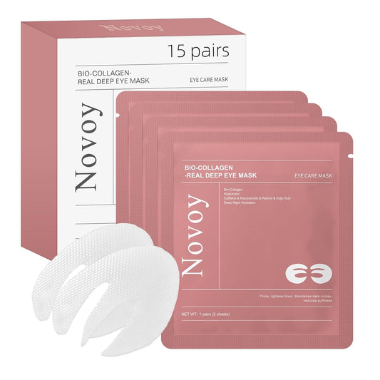 Novoy 15 Pairs Bio-Collagen Real Deep Eye Patches - 6-in-1 Retinol Overnight Eye Patches for Dark Circles, Puffiness & Wrinkles | 2% Caffeine/Hyaluronic/Niacinamide, Korean Popular Eye Mask - Lavender