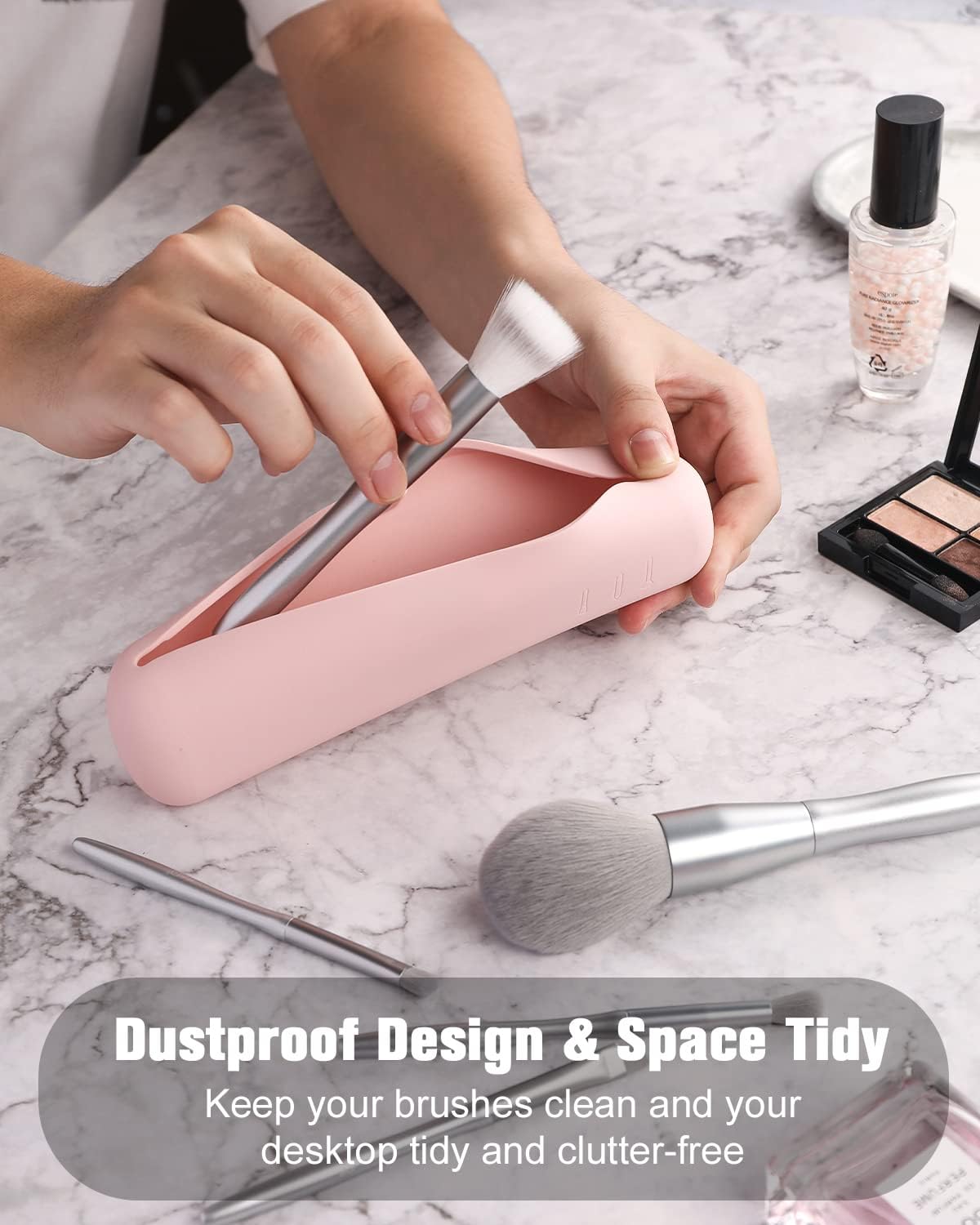 FERYES Large Travel Makeup Brush Holder, Magnetic Anti-fall Out Silicon Portable Cosmetic Face Brushes Holder, Soft and Sleek Makeup Tools Organizer for Travel- (8.27 * 2.36 * 1.57)