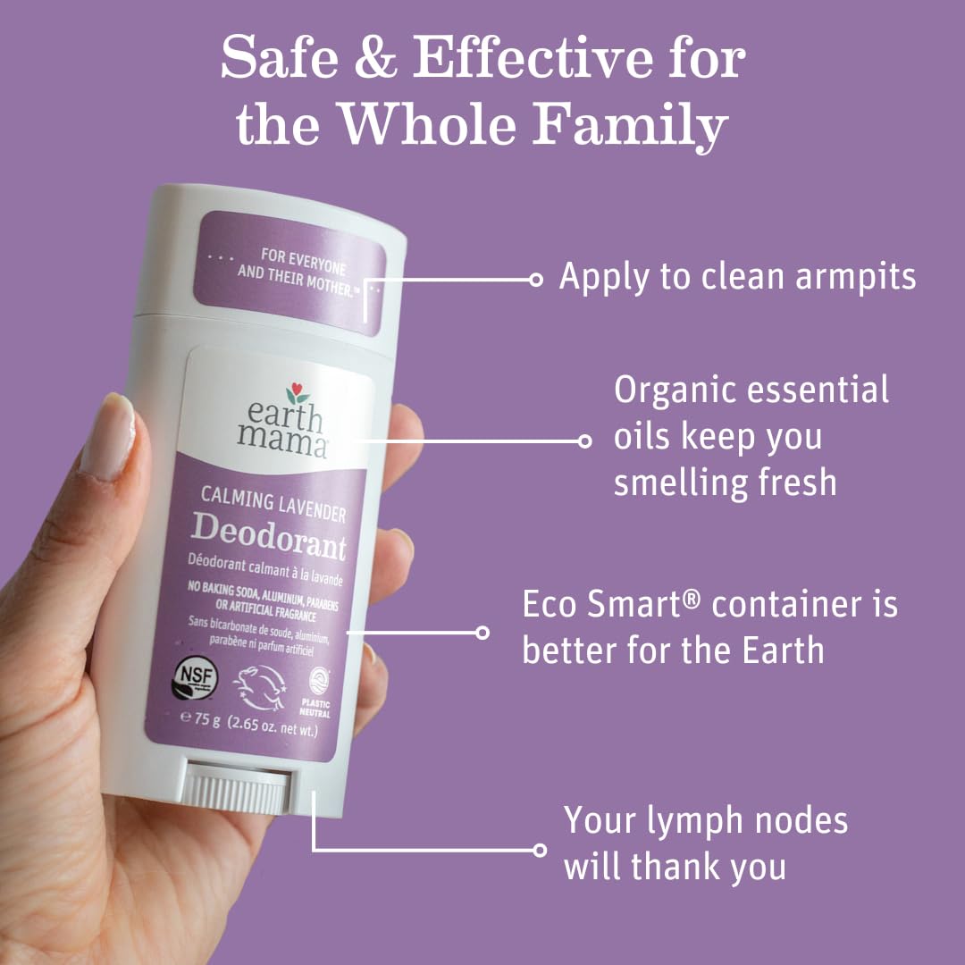 Earth Mama Calming Lavender Deodorant | Safe for Sensitive Skin, Pregnancy and Breastfeeding, Contains Organic Lavender, Calendula and Coconut Oil, No Baking Soda or Aluminum, 2.65-Ounce