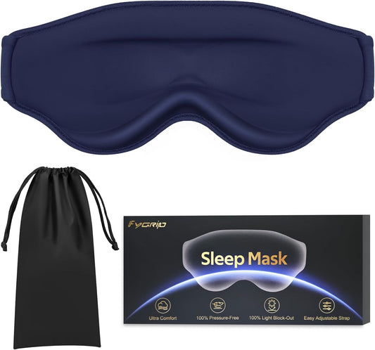 3D Cooling Eye Mask Sleep Mask for Men & Women, 100% Pressure-Free & Light Block-Out Eye Mask for Sleep with Easy Adjustable Strap, Night Eye Cover for Travel, Blue