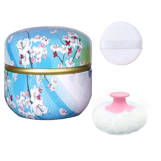 Body Powder Puff and Container for Dusting Powder, Women Powder Puff and Powder Case for Bath and Travel (Plum Blossom)