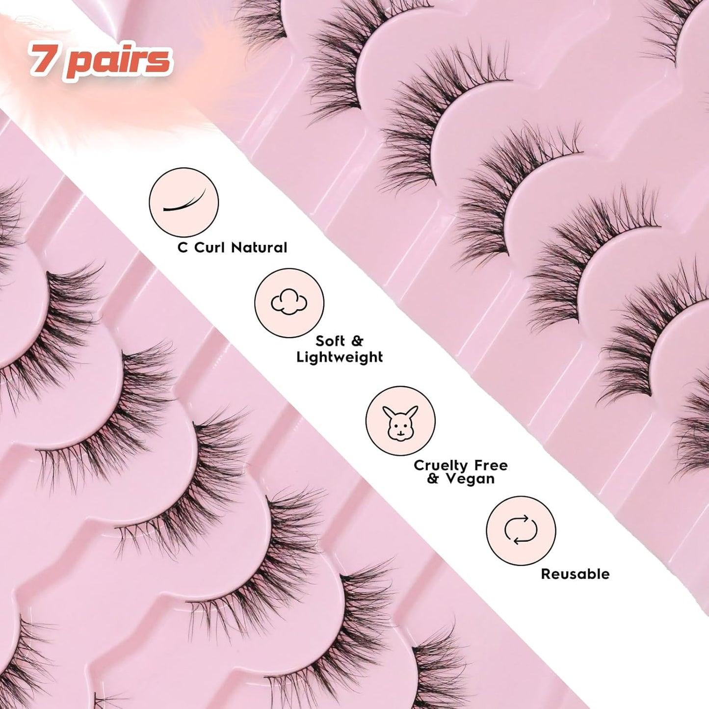 Eyelashes Natural Cat Eye Lashes 13mm Wispy Lashes False Eye Lashes with Thin Cotton Band C Curl Fake Eyelashes 3D Volume Lash Pack 7 Pair Siligli