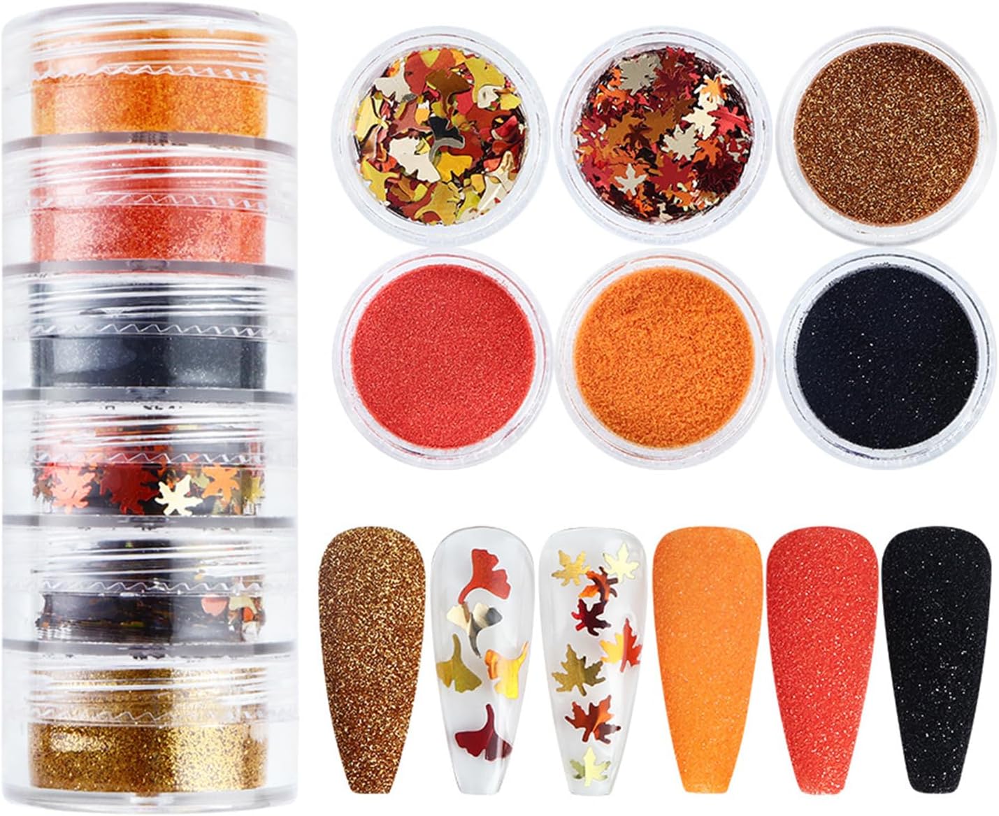 Fall Nail Art Glitter Maple Leaf Nail Sequins Flakes, 4 Colors Manicure fine Glitter Powder, 3D Holographic Ginkgo Biloba Nail Stickers Decals Supplies Nail Charms for Women Girls 6 Box