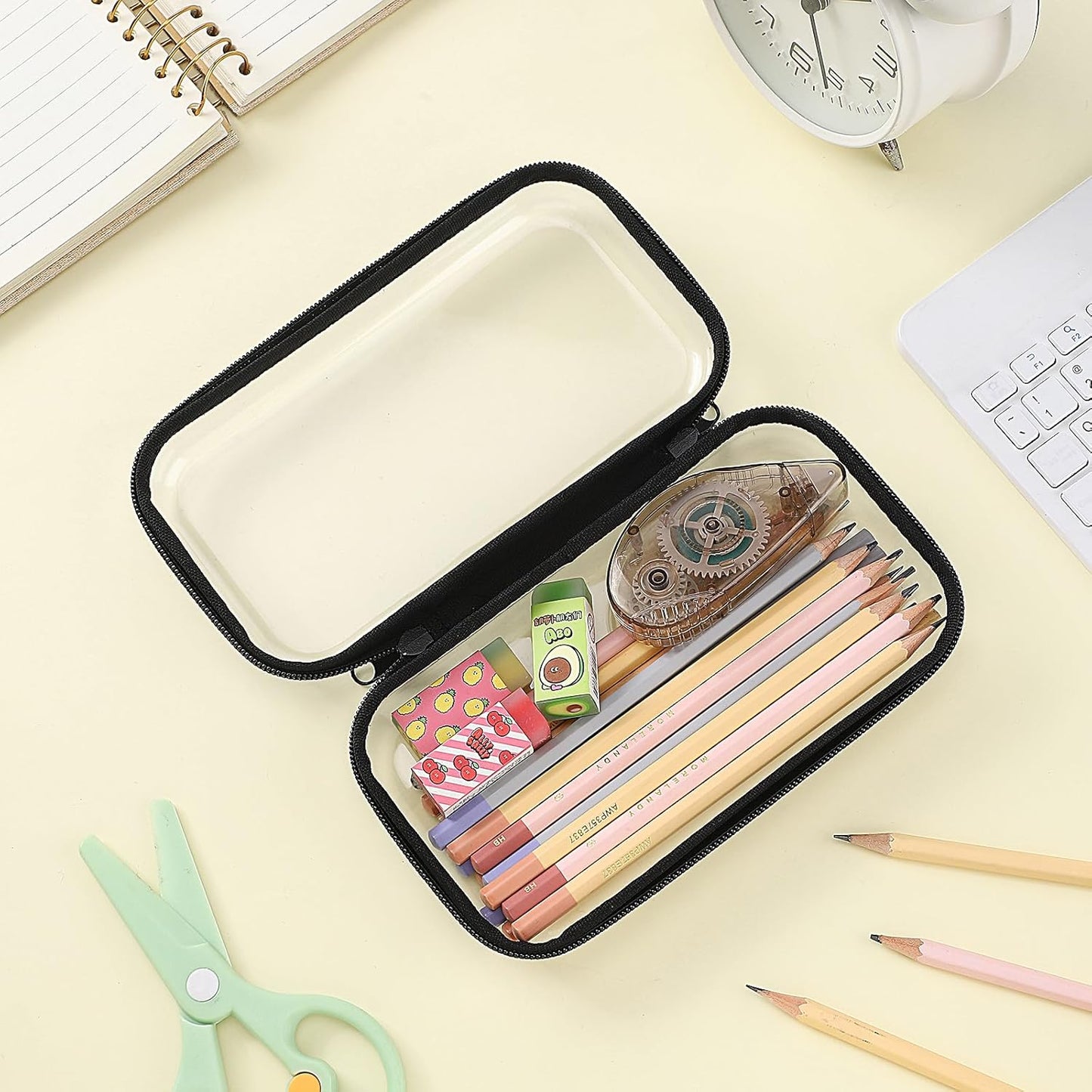 Sanwuta 6 Pcs Clear Hard Zipper Case Pencil Pouches Hard Plastic Zipper Pouches Makeup Bag Transparent Cases for Snacks Plastic Storage Organizer Box for Travel(Black,7.48 x 3.94 x 2 Inch)