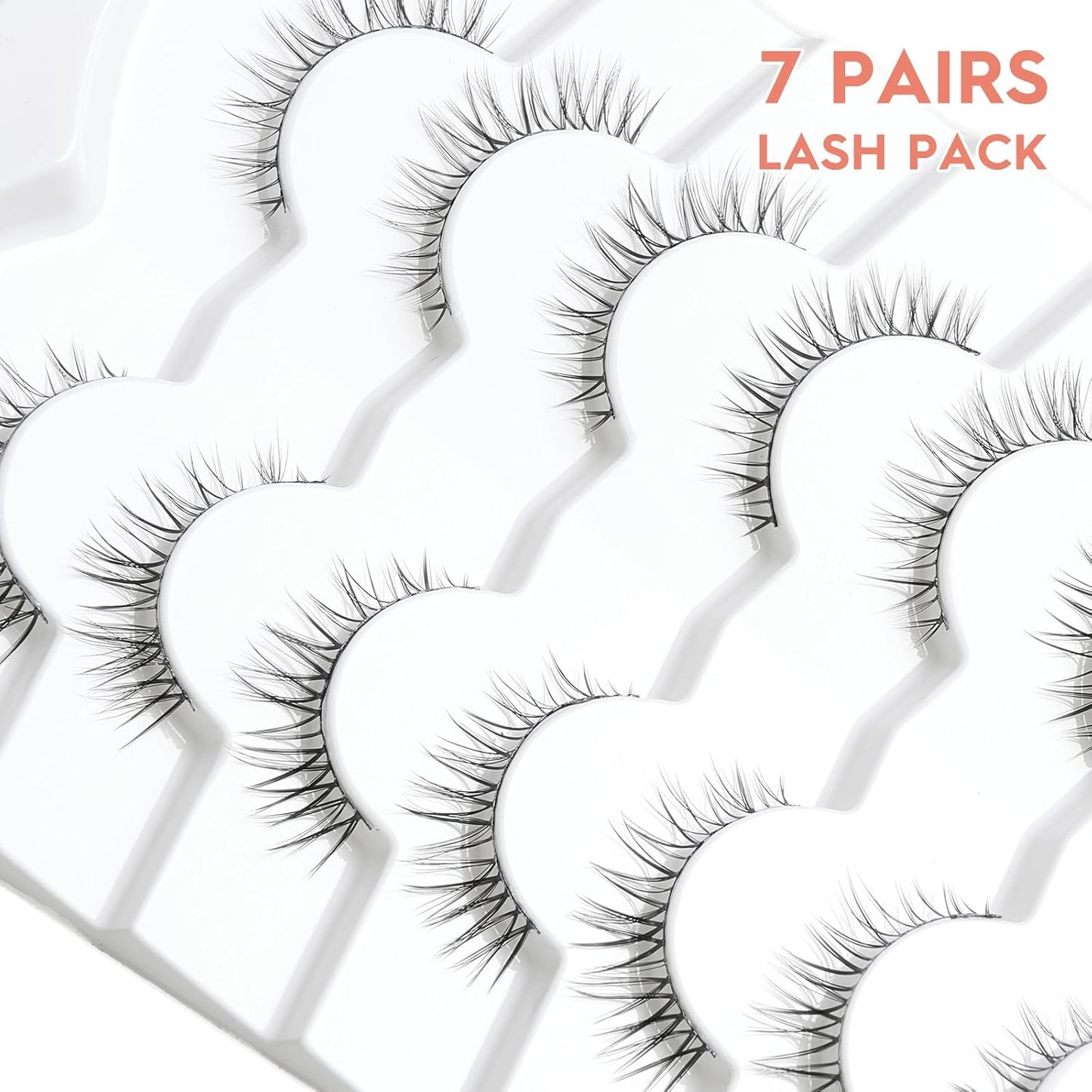 Natural Lashes Eyelashes 10mm Short Mink Lashes Wispy Eyelashes Thinner Band 3D Volume Cat Eye Lashes C Curl False Lashes 7 Pair by Siligli