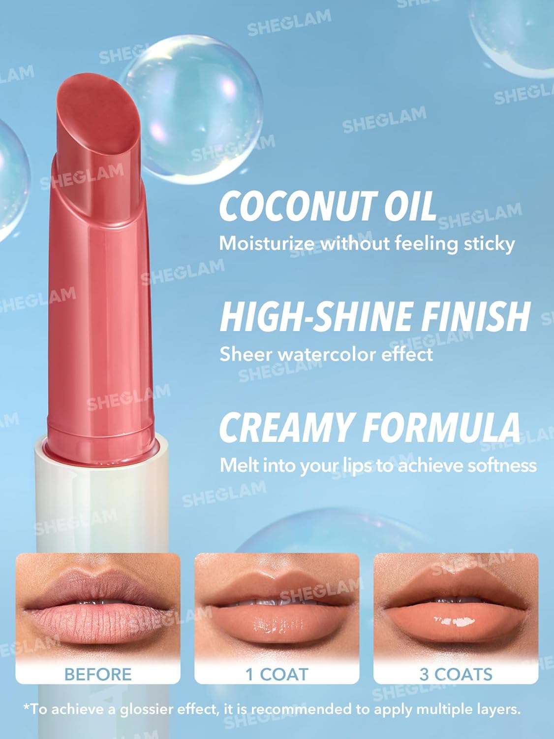 SHEGLAM PoutPerfect Moisturizing Solid Lip Gloss Non Sticky Lipstick with Coconut Oil - Walk on the Beach