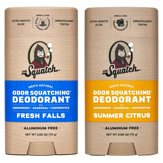 Dr. Squatch Natural Deodorant for Men - Odor-Squatching Aluminum Free - Fresh Falls & Summer Citrus (2.65 oz, 2-Pack)