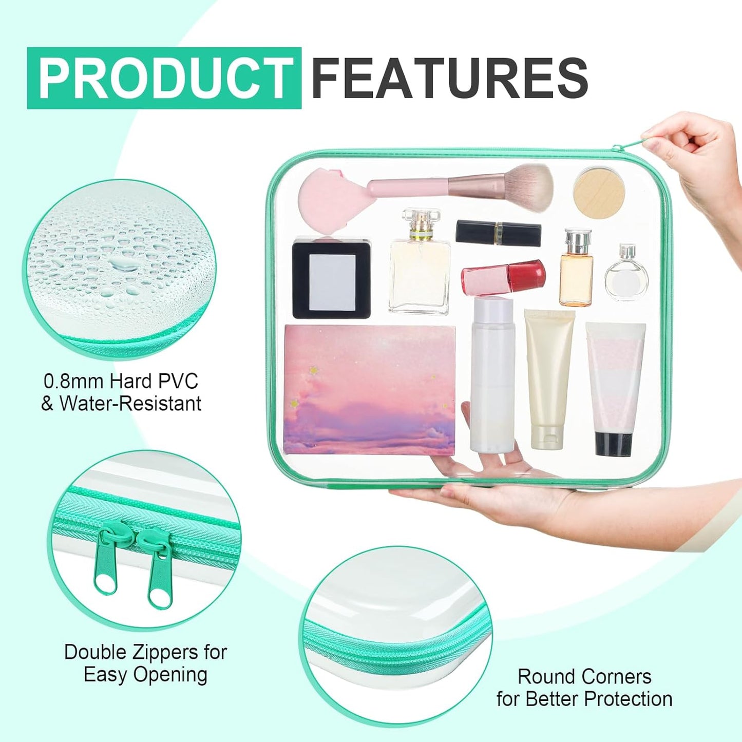 Sanwuta 6 Pcs Clear Hard Zipper Case Pencil Pouches Hard Plastic Zipper Pouches Makeup Bag Transparent Cases for Snacks Plastic Storage Organizer Box for Travel(Assorted Color,13.78 x 11.81 x 2 Inch)