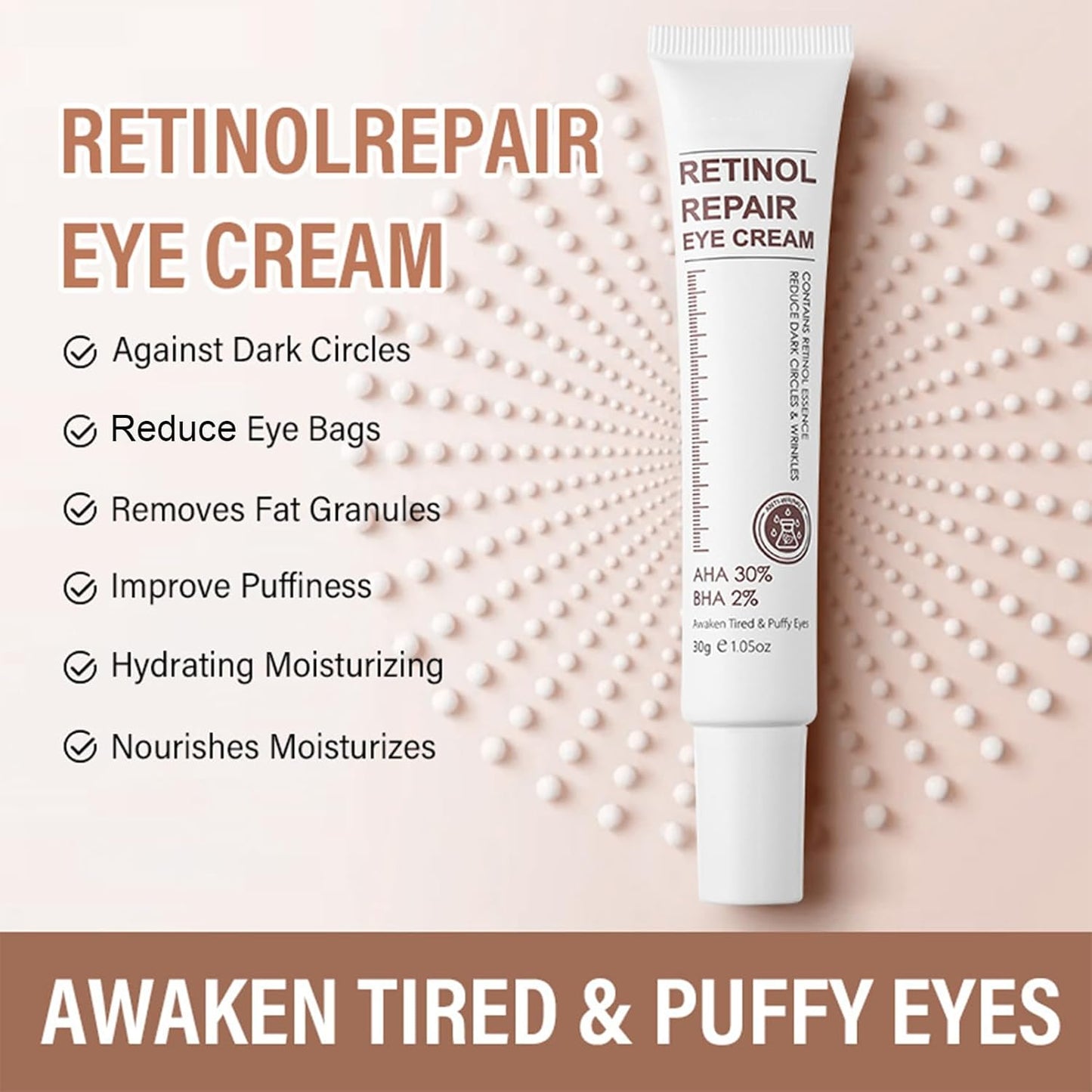 Retinol Eye Cream With Retinol Serum & AHA 30% & BHA 2% -Under Eye Cream For Dark Circles Puffy Eyes -Retinol Anti-Aging Eye Cream For Wrinkles Instant Eye Tightener For Women & Men