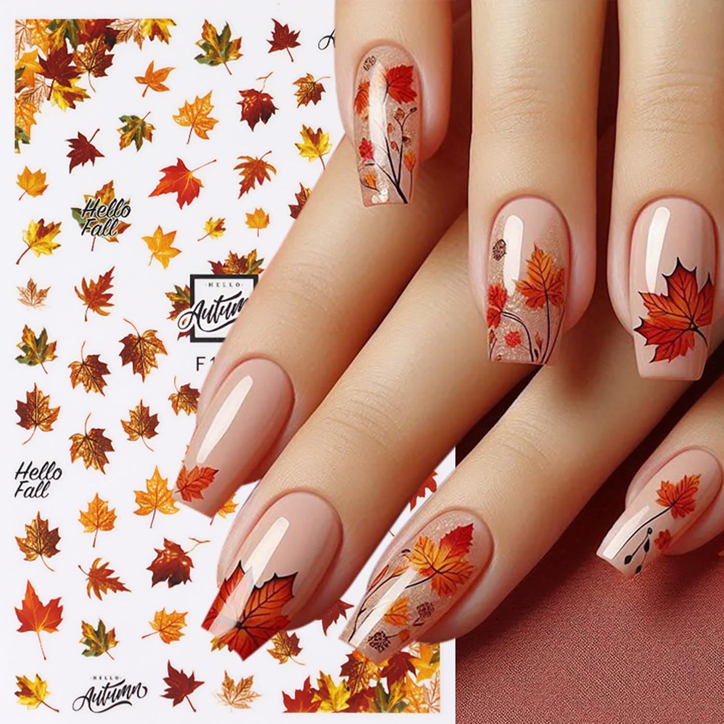 Fall Nail Stickers Maple Leaf Nail Decals 6PCS 3D Self-Adhesive Leaves Deer Nail Designs Stickers Autumn Nail Art Supplies Slider Fall Decorations for Nail Art Women DIY Manicure Accessories