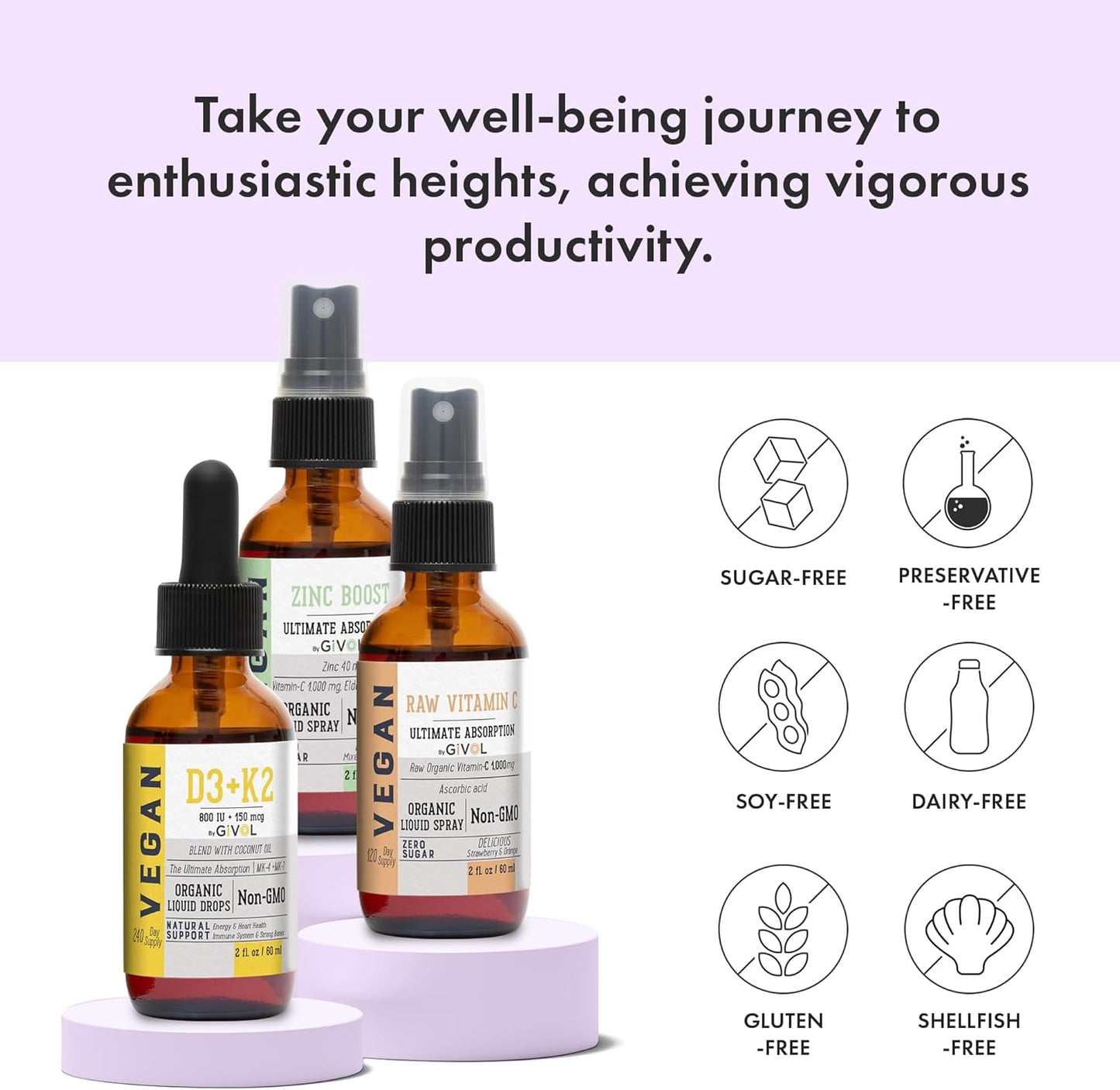 Immunity Support Pack - Raw Vitamin C, D3 & K2 Liquid, Zinc Picolinate - Premium Heart Health Vitamins w/Essential Minerals, Antioxidant Properties, & Cardiovascular Benefits - 180 Days Supply