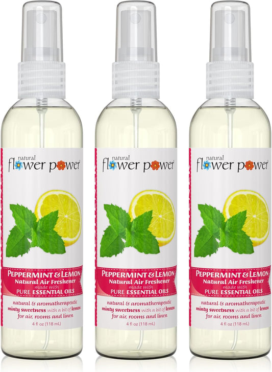 Air Freshener Spray - Odor Eliminator with Essential Oils for the Home, Car & Fabric - Cruelty Free & Vegan - Peppermint & Lemon - 3 x 4 oz