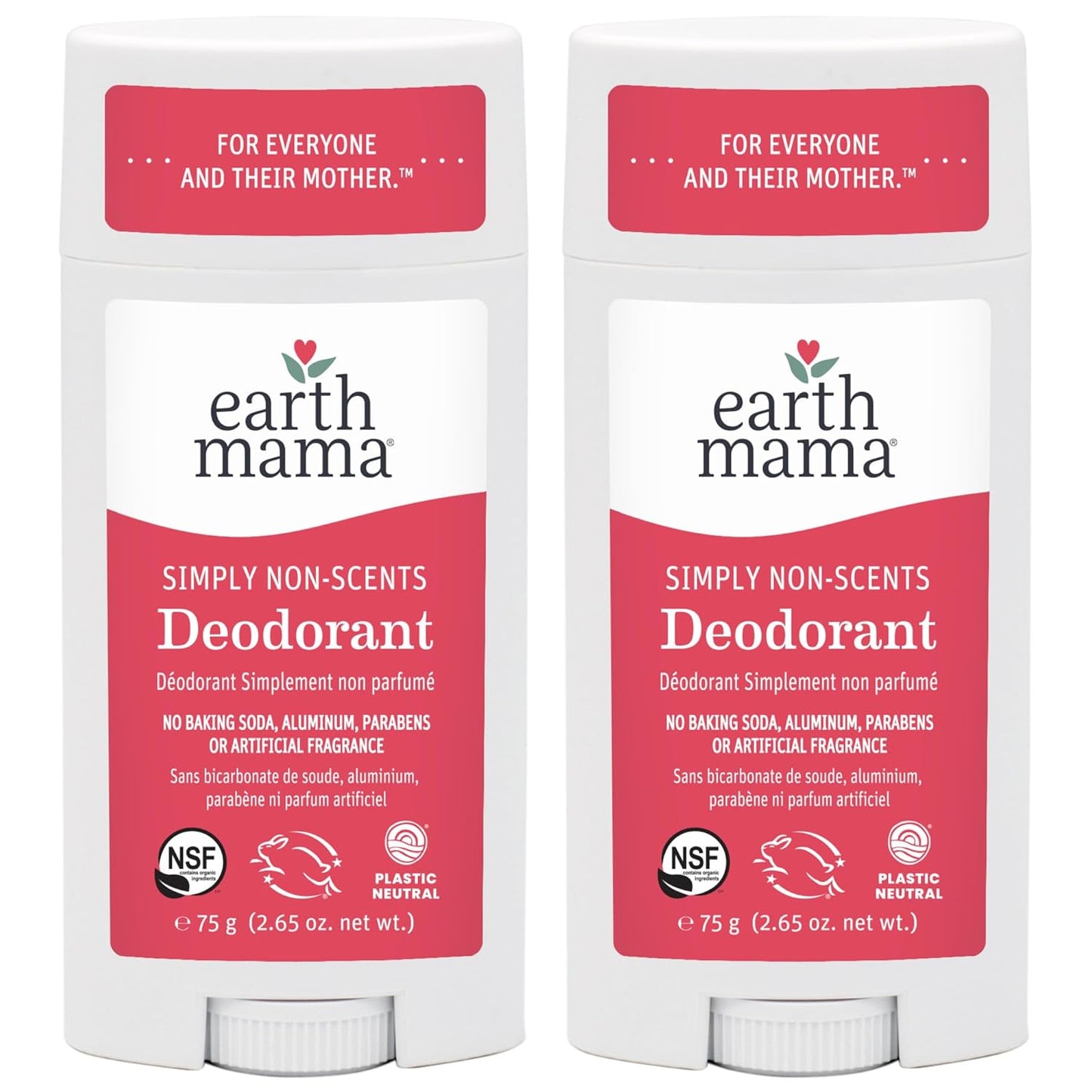 Earth Mama Simply Non-Scents Deodorant | Fragrance-free + Safe for Sensitive Skin, Pregnancy & Breastfeeding, Contains Organic Calendula and Coconut Oil, No Baking Soda or Aluminum, 2.65-Oz (2-Pack)