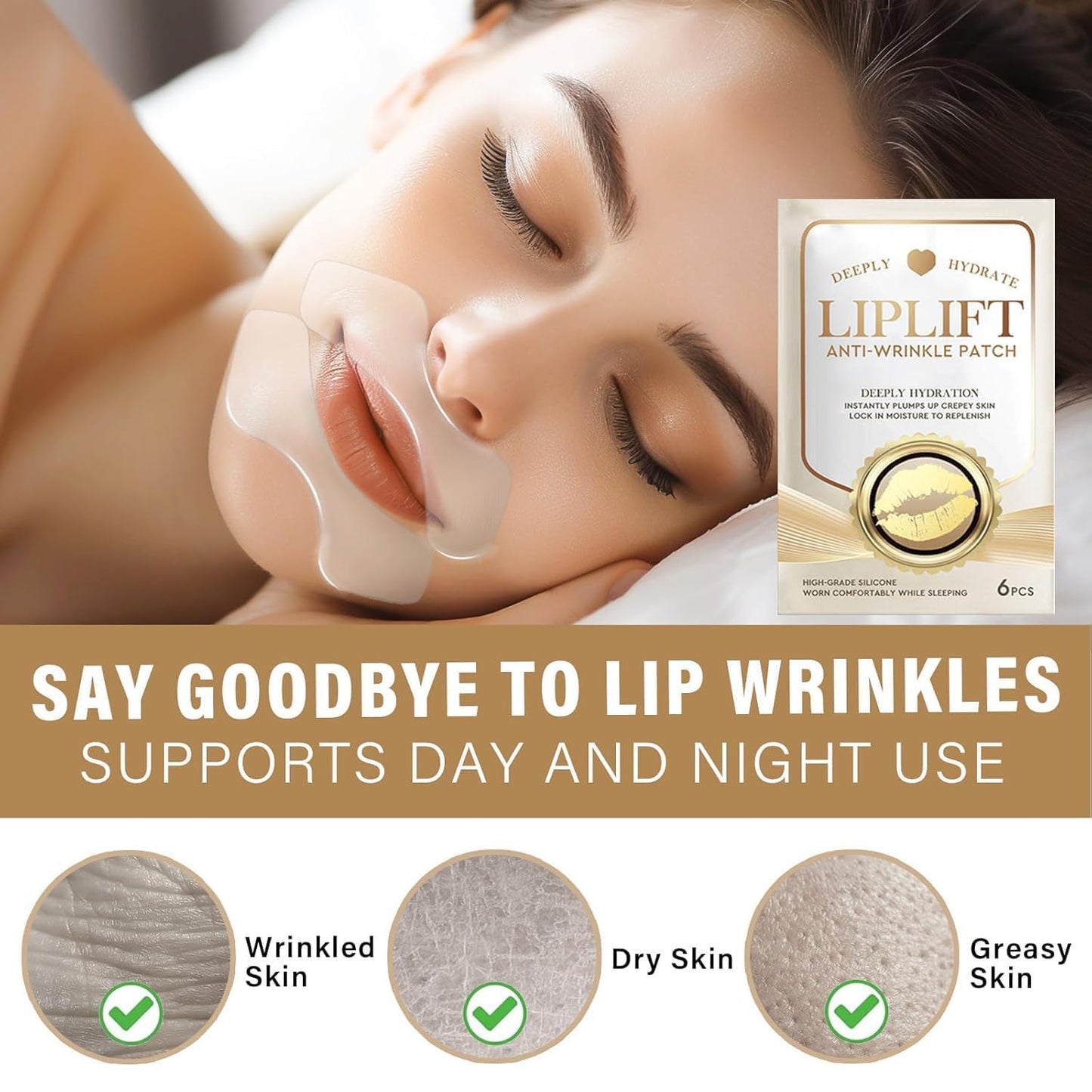 Anti Wrinkle Patches for Lip, Smooth Fine Lines & Wrinkles, Silicone Wrinkle Patches with Hydrolyzed Collagen with Aloe,Vitamin E - Overnight Lift Lines Treatment, Gold