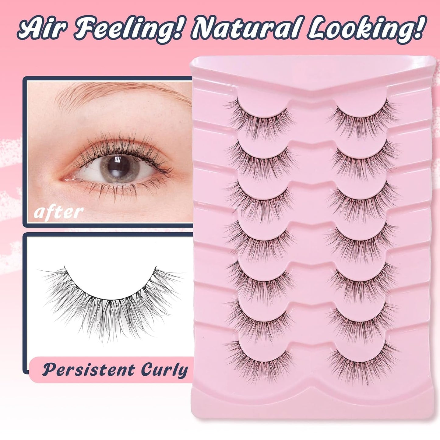 Lashes Natural Look 12MM False Eyelashes Wispy C Curl Short Eye Lashes False Lash Pack with Thin Cotton Band 3D Volume Fake Eyelashes 7 Pair Siligli