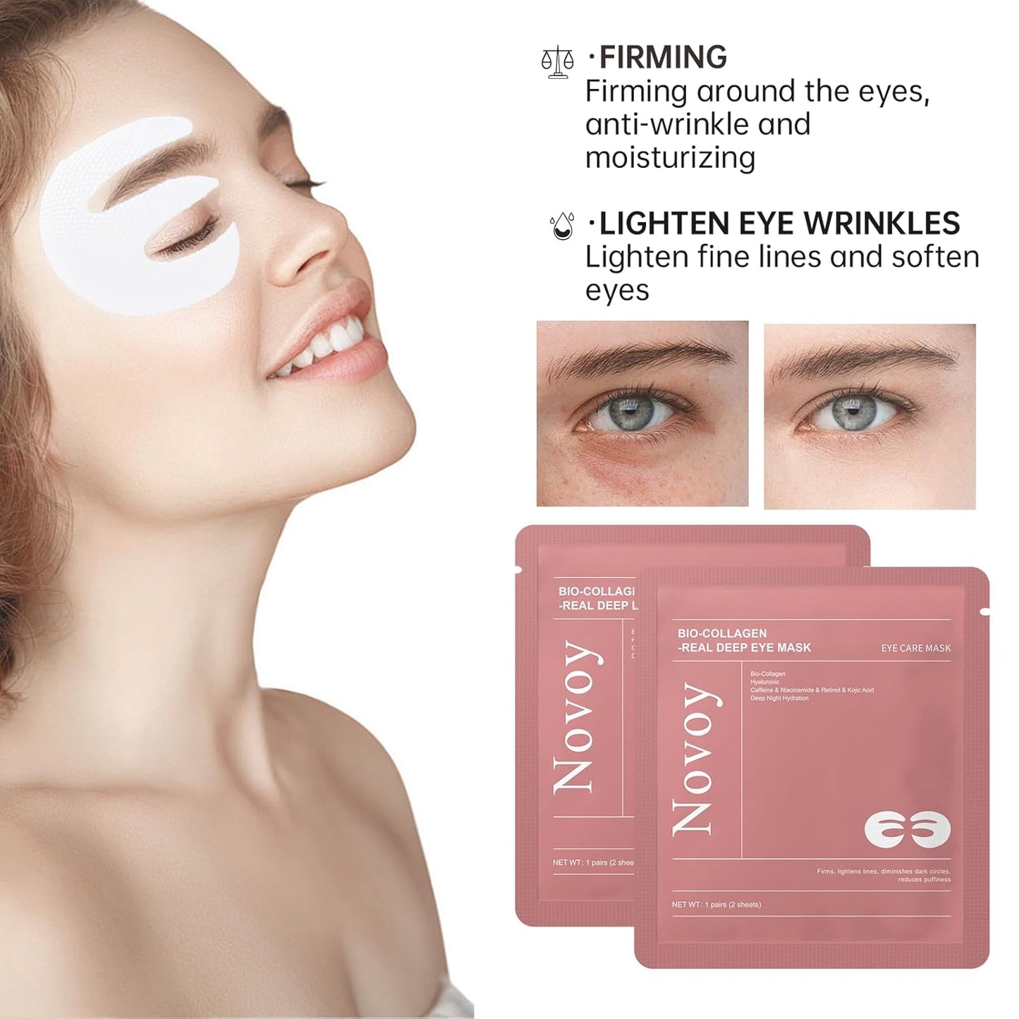 Novoy 7 Pairs Bio-Collagen Real Deep Eye Patches - 6-in-1 Retinol Overnight Eye Patches for Dark Circles, Puffiness & Wrinkles | 2% Caffeine+Hyaluronic+Niacinamide, Korean Popular Eye Mask - Lavender