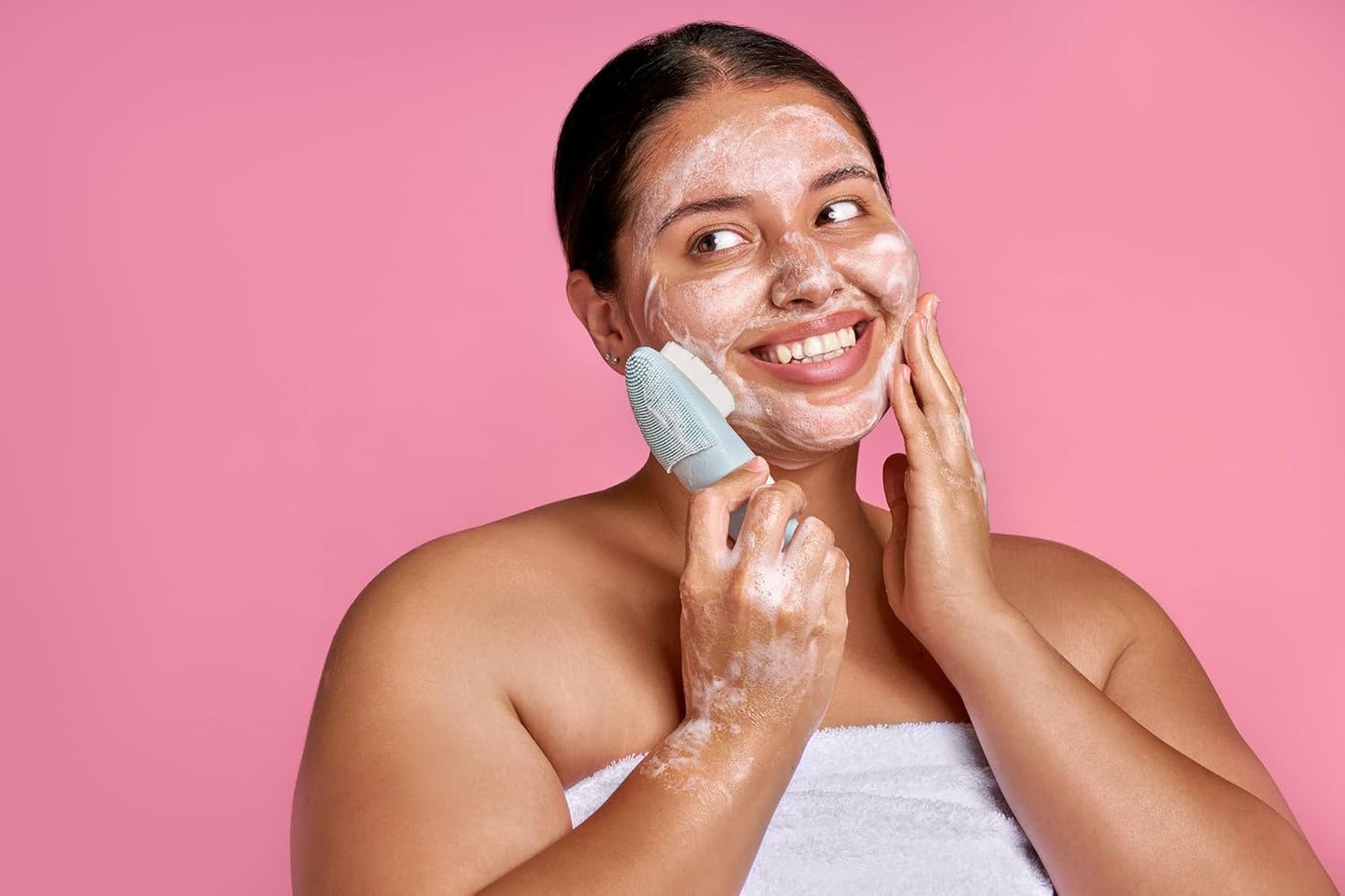 LOLLIPOP Dual-Sided Facial Cleansing Brush | Handle Size Silicone Face Exfoliator and Soft Fiber Cleanser | Manual Face Scrubber for Pores, Makeup Removal, Blackhead and Skincare Routine, Oceanic