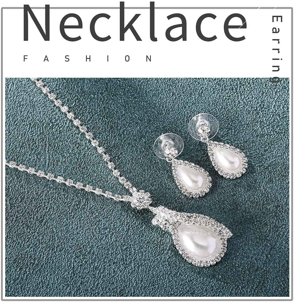 Yean Bride Silver Necklace Earrings Set Crystal Bridal Wedding Jewelry Sets Rhinestone Choker Necklace for Women and Girls