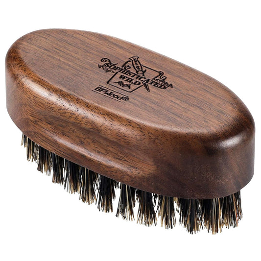 BFWood Small Travel Beard Brush - Natural Boar Bristles with Black Walnut Wood