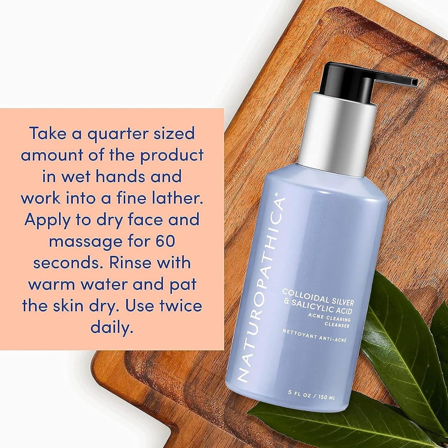 Naturopathica Colloidal Silver and Salicylic Acid Acne Clearing Cleanser, Reduce Blemishes and Acne Scars, Clarifying Face Wash for Men and Women, 5 fl oz