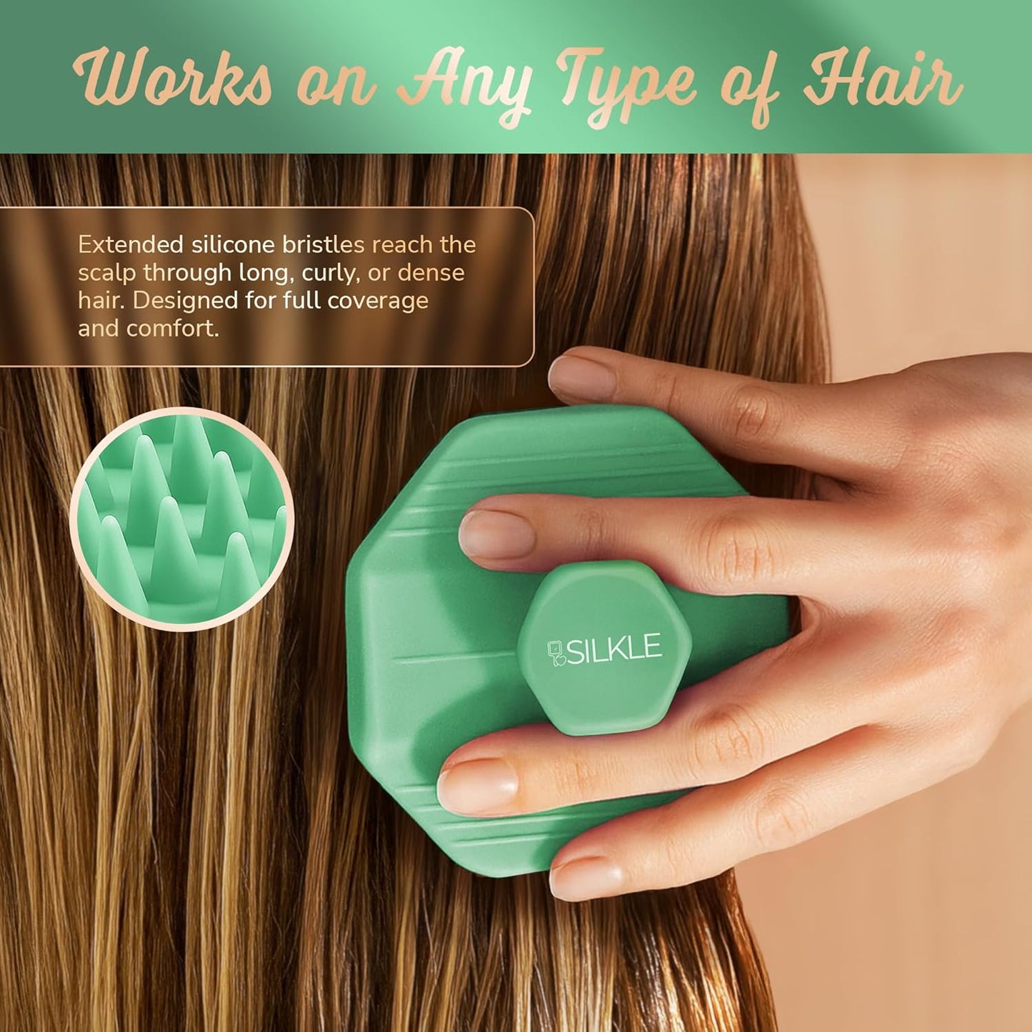 Silicone Scalp Scrubber - Massage Shampoo Brush, Soft Bristles for Hair Growth & Dandruff Removal - Ergonomic Design, Wet & Dry Use, Deep Cleansing Scalp Exfoliator for All Hair Types - Green