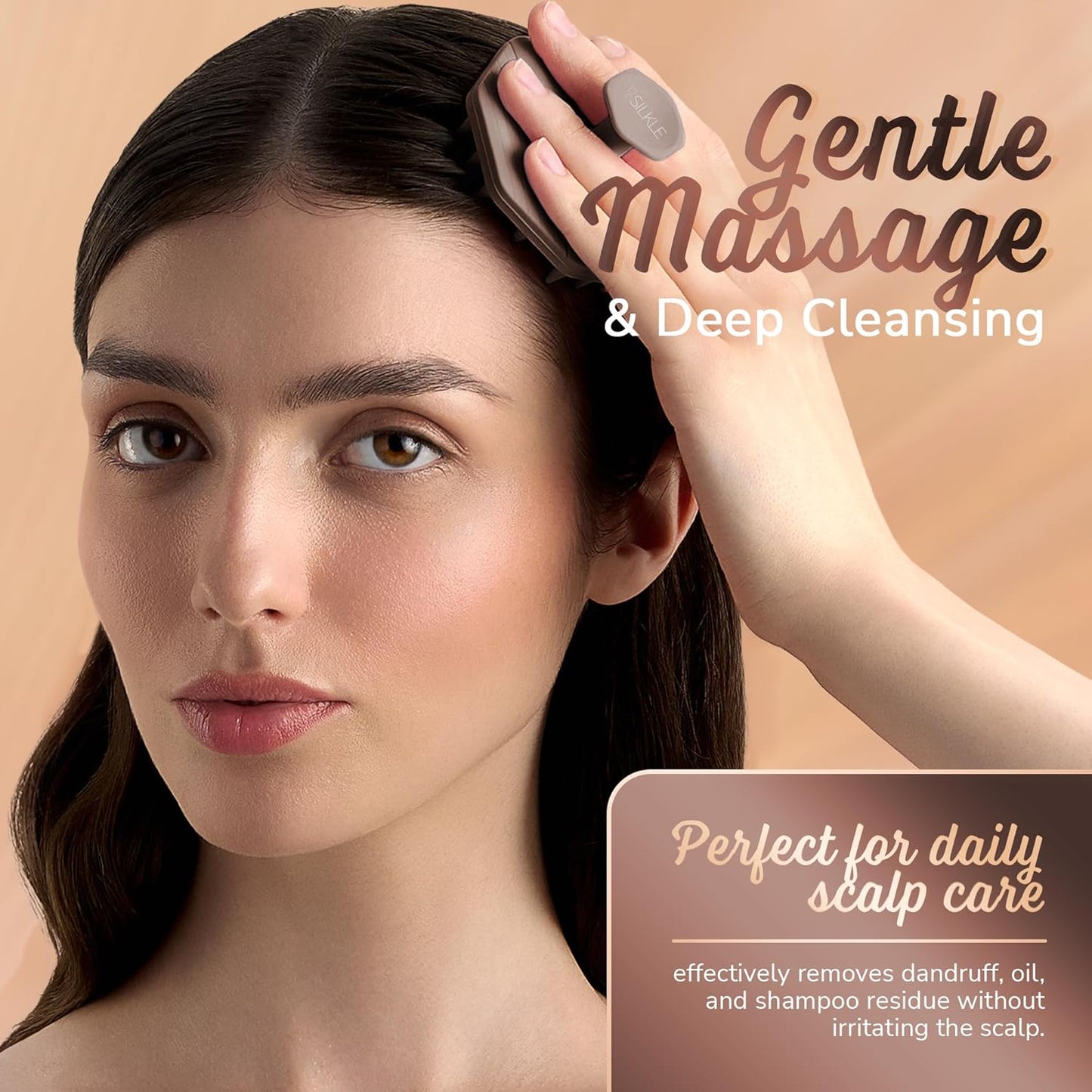 Silicone Scalp Scrubber - Massage Shampoo Brush, Soft Bristles for Hair Growth & Dandruff Removal - Ergonomic Design, Wet & Dry Use, Deep Cleansing Scalp Exfoliator for All Hair Types - Brown