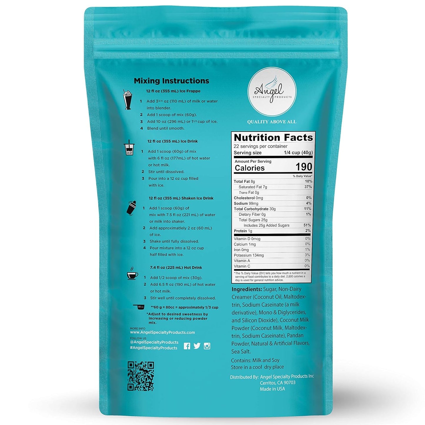 Pandan Coconut Blended Crème Mix by Angel Specialty Products [2LB]